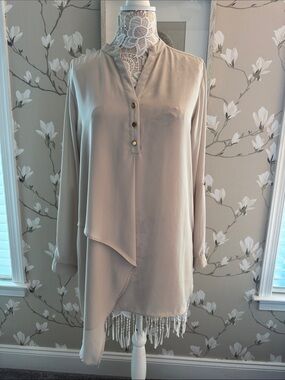 NY Collection Asymmetric Tunic Top in Light Beige Size Large